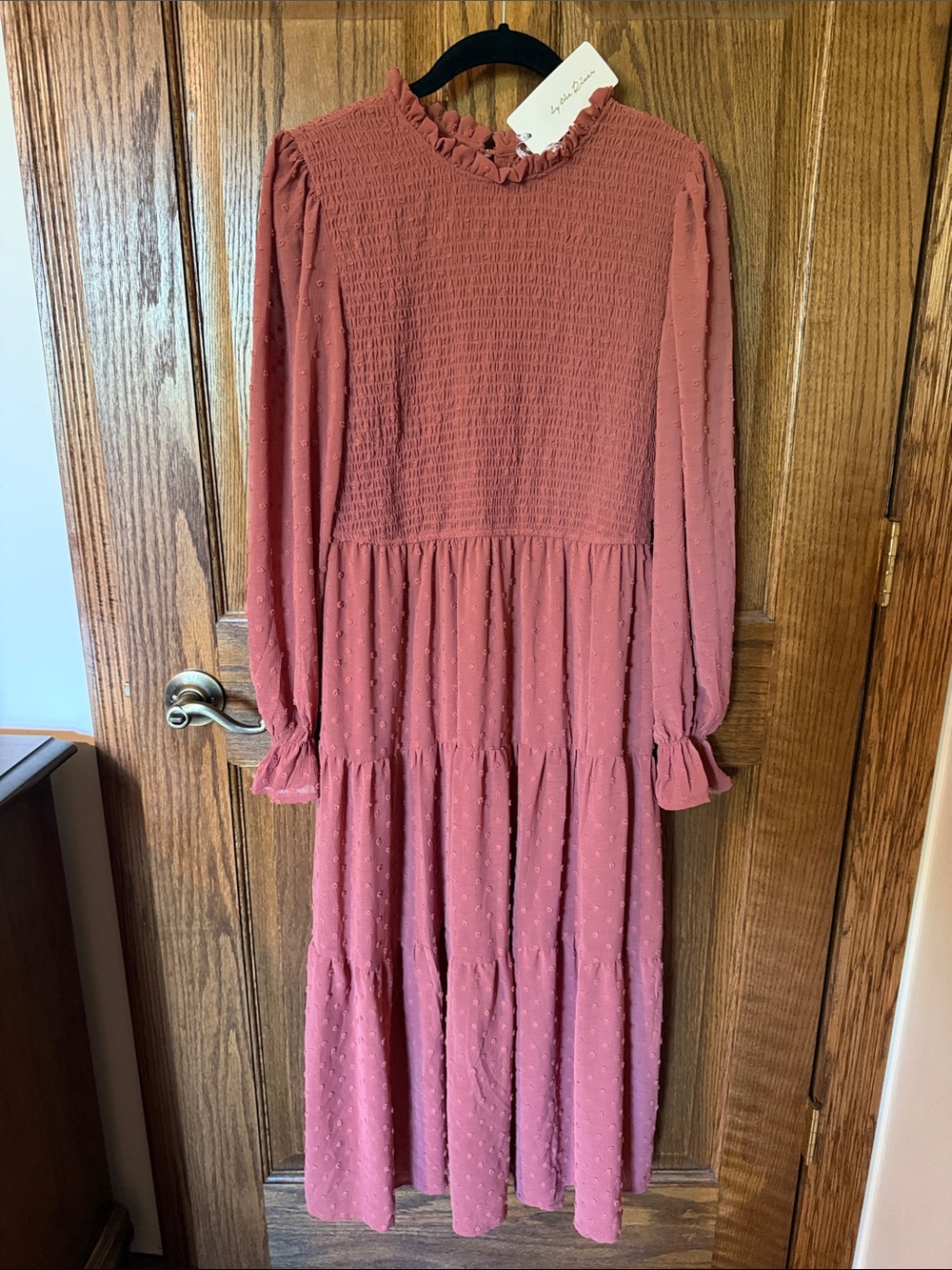 Women's Small By the River Dress Long Sleeves Prairie Coral Midi Dress - Large